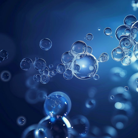 bubbles on a dark blue background. 3d rendering, 3d illustration.の素材