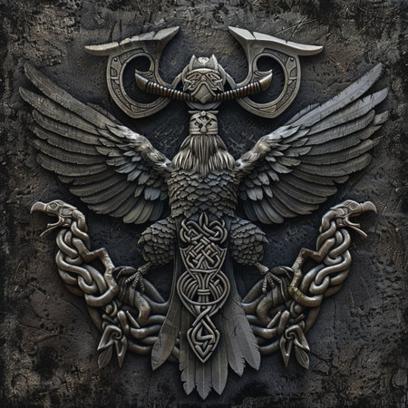 Gothic coat of arms with eagle and dragon on grunge backgroundの素材