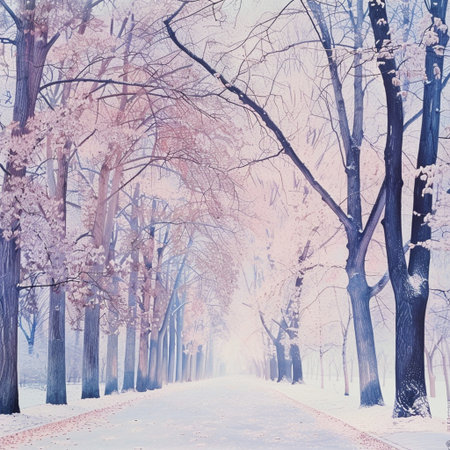 Beautiful winter landscape with snow-covered alley in the park.の素材