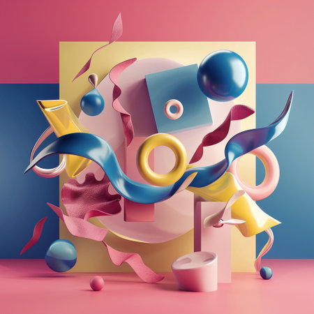 3d rendering abstract composition of geometric shapes in pastel colors.の素材
