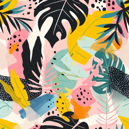 Seamless pattern with tropical leaves. Vector illustration for your designの素材