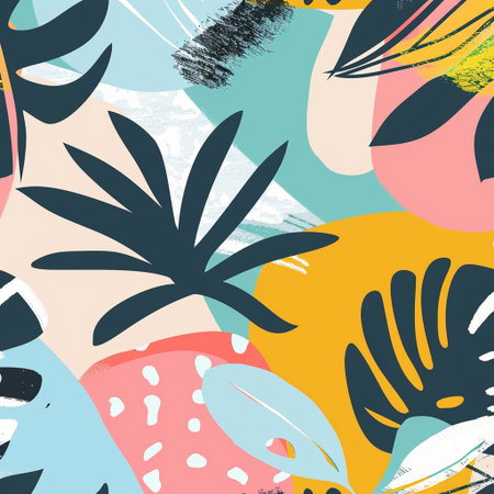 Seamless pattern with hand drawn tropical leaves. Vector illustration.の素材