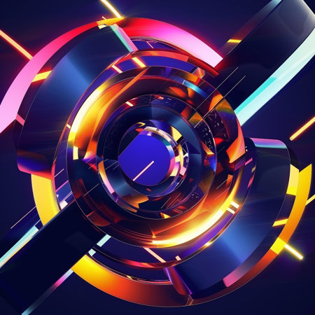 Abstract technology background. 3D illustrations. Red, blue and yellow.の素材