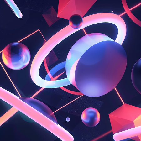 3d render, abstract geometric background with chaotic shapes and glowing elementsの素材