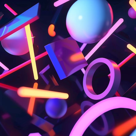 3d render of abstract background with geometric shapes. Neon lights.の素材