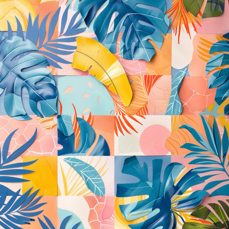 Seamless pattern with tropical leaves. Colorful summer background.の素材
