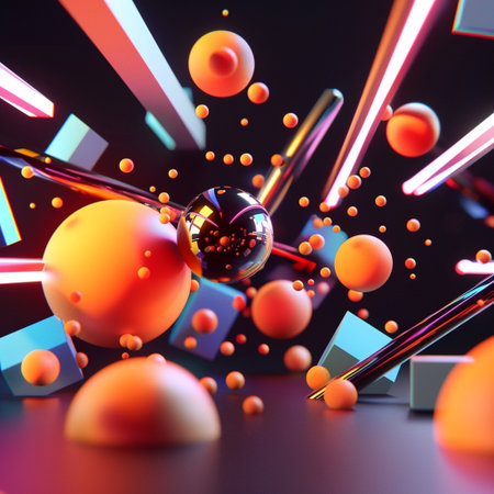 3d render, abstract background with geometric shapes, colorful balls and spheresの素材