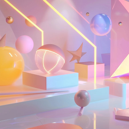 3d render, abstract geometric forms, podiums for product presentationの素材