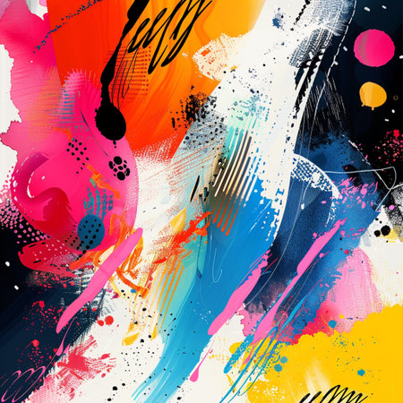 Abstract colorful background with paint splashes and strokes. Vector illustration.の素材