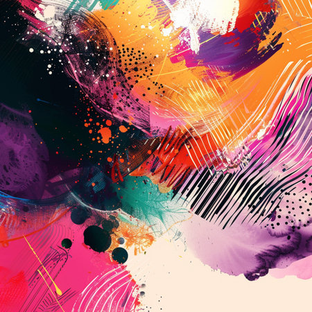 abstract colorful background with grunge brush strokes and paint splashesの素材