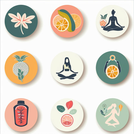 Set of yoga icons in flat style. Vector illustration. Design elements.の素材