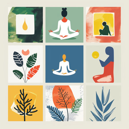 Set of yoga poses and meditation silhouettes. Vector illustration in flat styleの素材