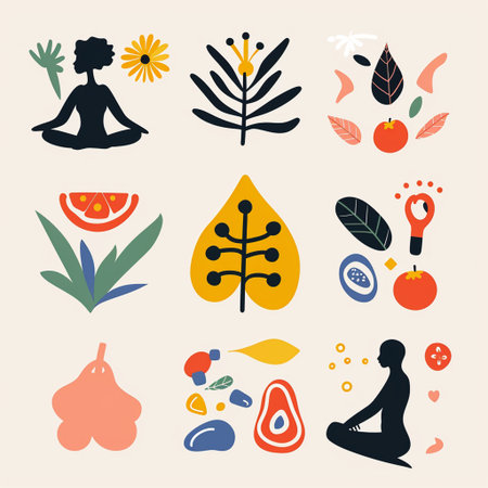 Set of yoga icons. Vector illustration in flat style. Isolated on white background.の素材