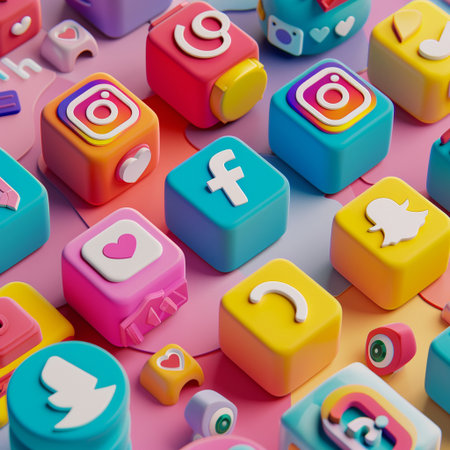 Colorful 3d cubes with symbols of pound sterling and ampersandの素材