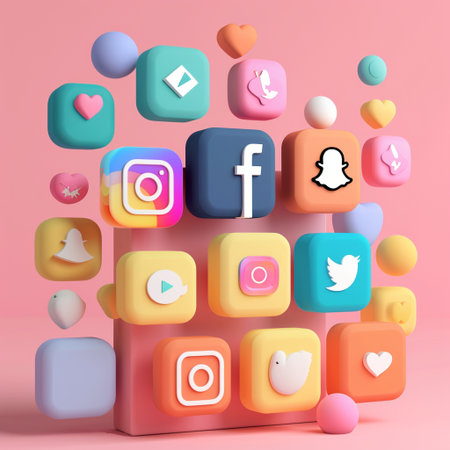 3d render of social media app icons isolated on pink background.の素材