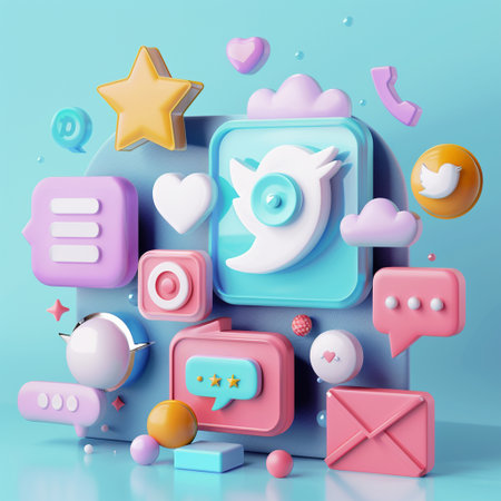 Social media concept. 3D illustration of social media icons. 3D rendering.の素材