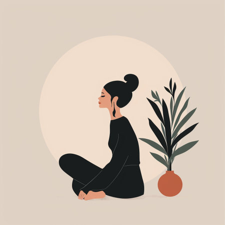 Vector illustration of a woman sitting on the floor and meditating.の素材