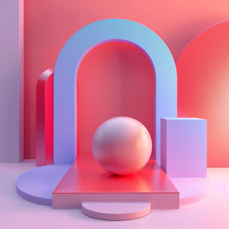 3d abstract minimal geometric forms. Glossy realistic podium for your design.の素材