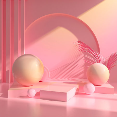 3d render, abstract minimal geometric forms. Glossy podium for product presentation.の素材
