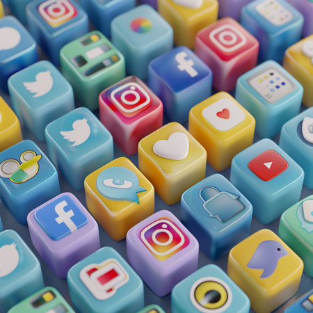 Social media icons. 3d illustration. Social media concept background.の素材