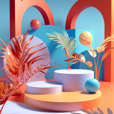 3d render, abstract background with geometric forms, podium for product presentationの素材