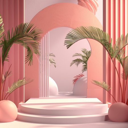 3d render of abstract geometric forms. Minimal scene with podium for product display.の素材
