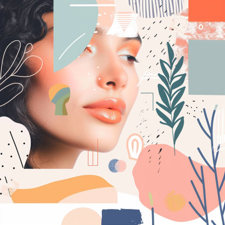 Fashion portrait of young beautiful woman with abstract creative background. Vector illustration.の素材