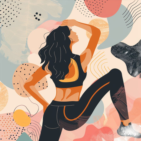 Vector illustration of a beautiful woman in sportswear. The girl is engaged in fitness.の素材