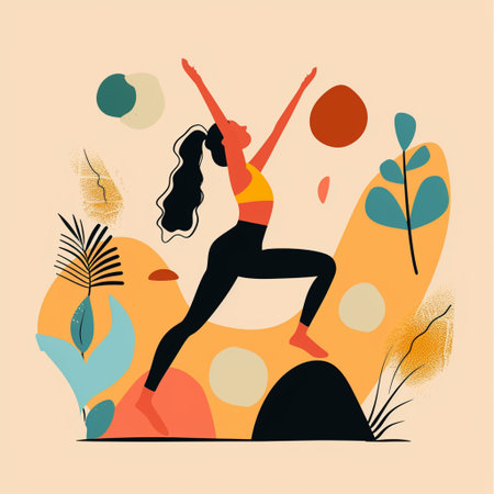 Girl doing yoga in the nature. Vector illustration in flat style.の素材