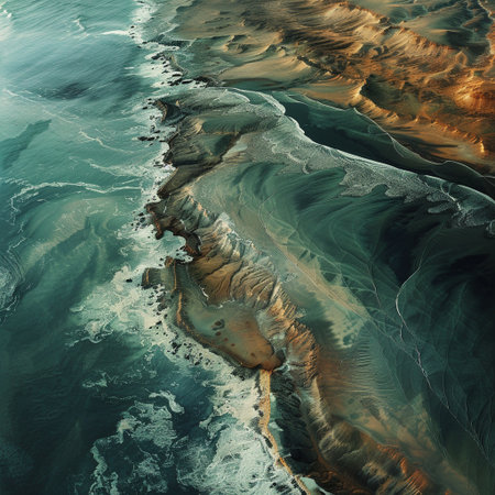 Aerial view of the Pacific Ocean coastline in California, USA.の素材