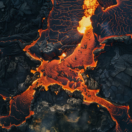 Volcanic eruption in Hawaii Volcanoes National Park, USAの素材