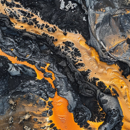 Close up of the surface of an old lava flow. Abstract background.の素材