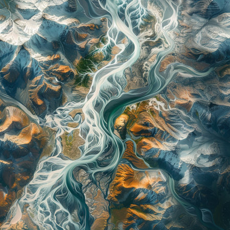 Aerial view of the river in the mountains. Top view.の素材