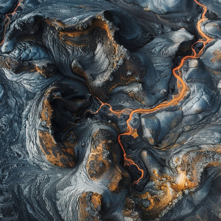 Volcanic surface with lava flow. Abstract background. 3d renderingの素材