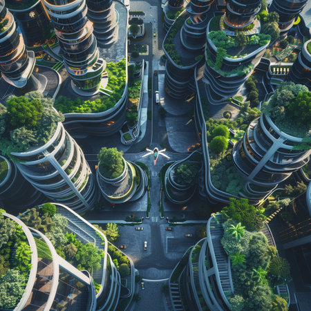 Aerial view of modern architecture in Dubai, United Arab Emirates.の素材