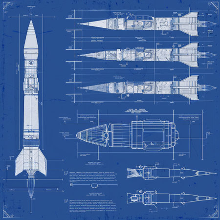 Vintage space rocket on blue background. Vector illustration. Eps 10の素材