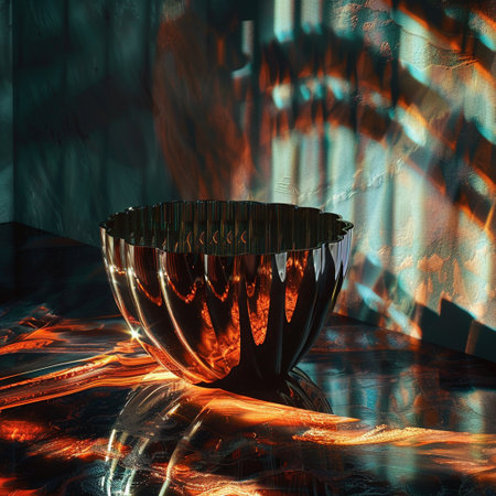 abstract scene with fire and glass candlestick on black backgroundの素材