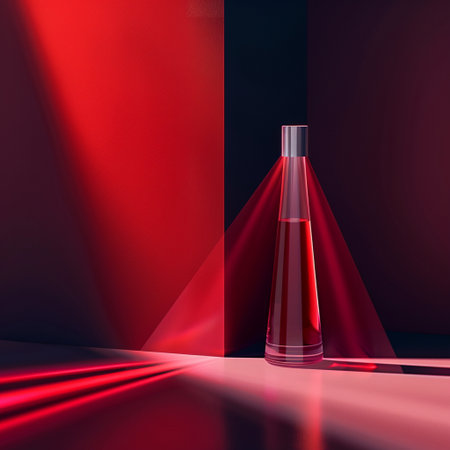 Perfume bottle on red and black background, 3d renderの素材