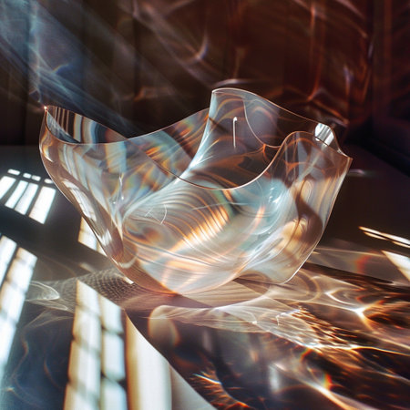 glass vase on the table in the light rays of the sunの素材