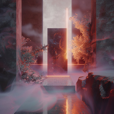 3d rendering of abstract scene. Futuristic background with geometric shapes.の素材