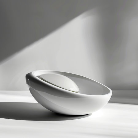 3d rendering of a white bowl in a room with a shadowの素材