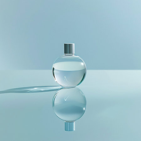 Perfume bottle on a blue background. 3D rendering.の素材