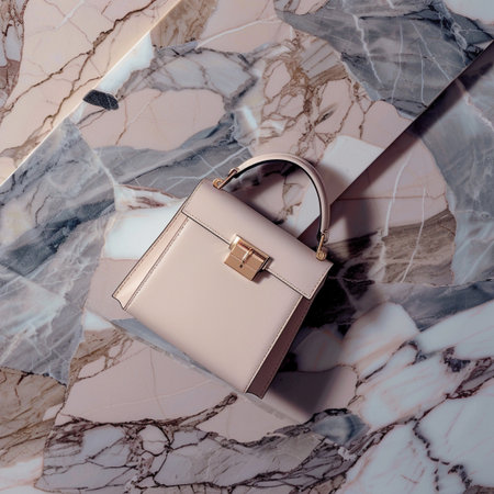 Luxury women's handbag on a marble background. Toned.の素材