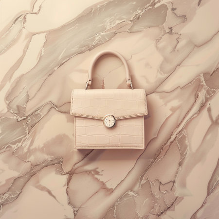 Luxury women's handbag on a marble background. Toned.の素材