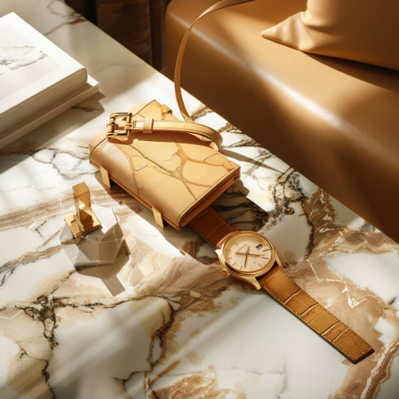 Luxury wristwatchle table, closeup. Luxury accessoriesの素材