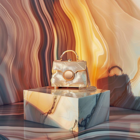 Luxury handbag on a marble background. 3d renderingの素材