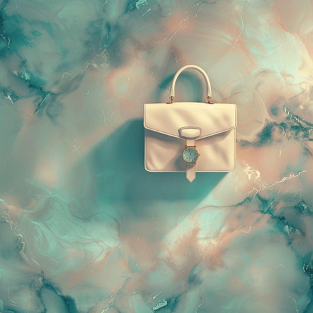 Luxury handbag on a marble background. 3d renderingの素材