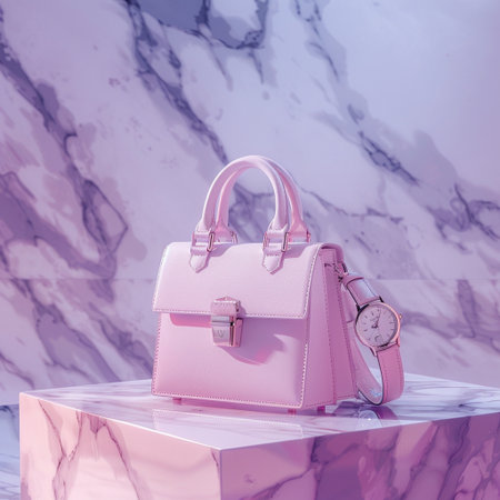 Pink handbag and wristwatch background. 3d renderingの素材