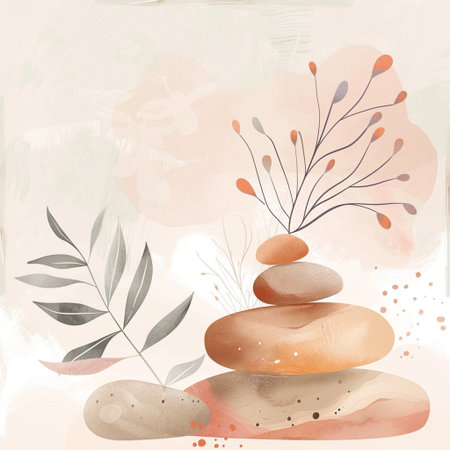 Spa background with watercolor elements and stones. Vector illustration.の素材
