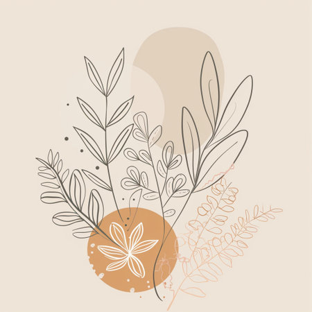 Abstract floral background with hand drawn plants and leaves. Vector illustration.の素材
